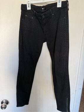 MOTHER The Ankle Zip Loner Black Studded Jeans Size 28